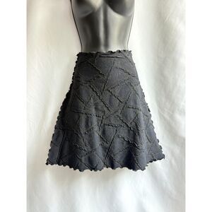 Haystacks A Line Skirt Black Geometric Lettuce Hem Stretch Knit Size M Essential